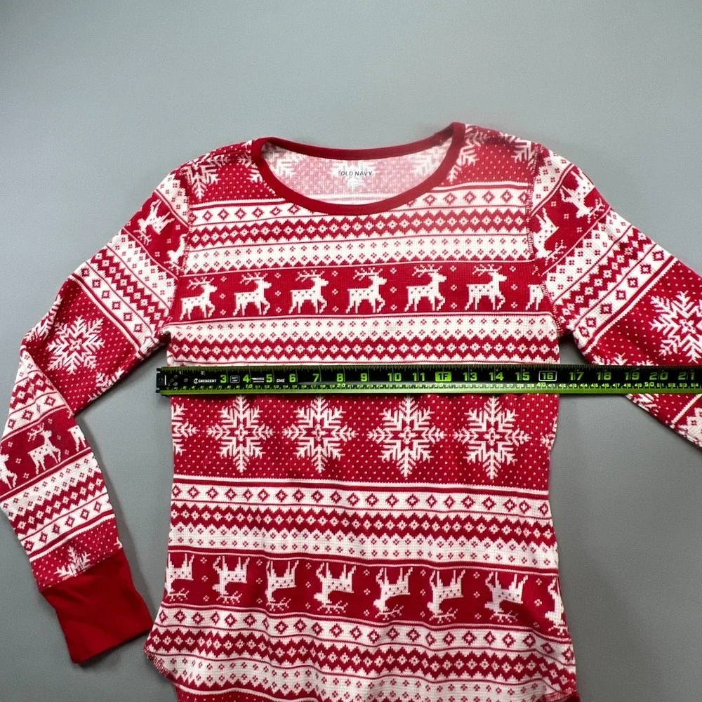 Old Navy Holiday Pajama Set Womens M Red White Reindeer Snowflake Cotton Stretch